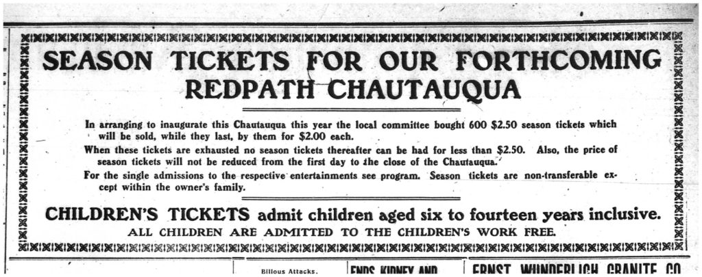 Ticket for Redpath Chatauqua