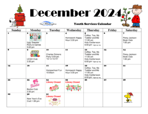 December Youth Services Calendar